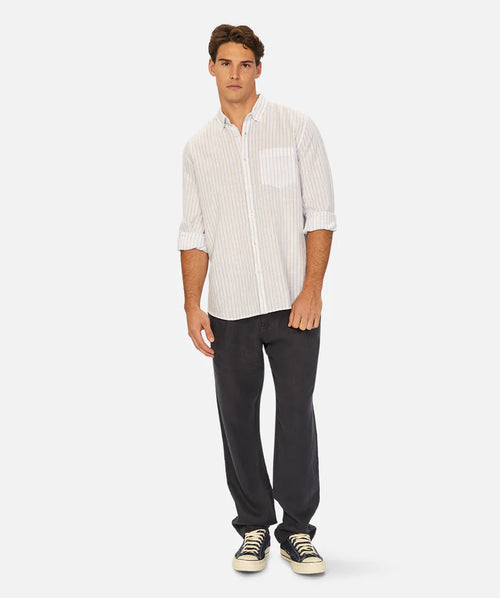 The Berlado Linen Shirt - Stripe - White & Light Blue