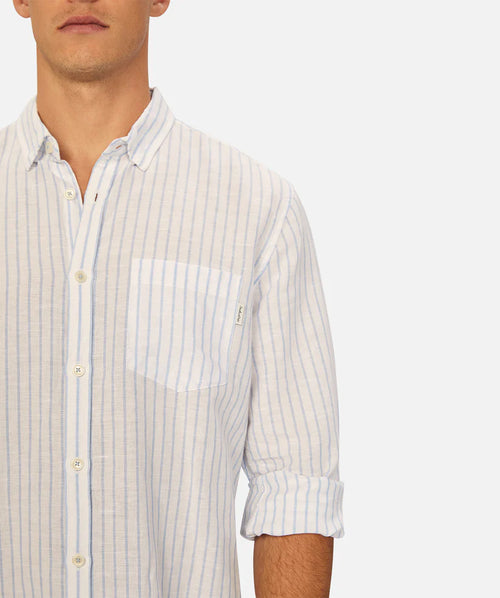 The Berlado Linen Shirt - Stripe - White & Light Blue