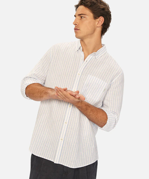 The Berlado Linen Shirt - Stripe - White & Light Blue