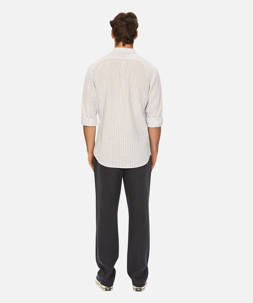 The Berlado Linen Shirt - Stripe - White & Light Blue