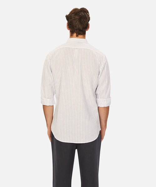 The Berlado Linen Shirt - Stripe - White & Light Blue