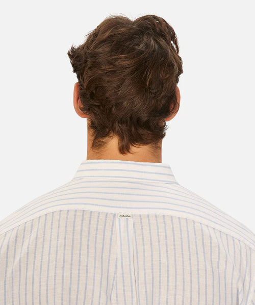 The Berlado Linen Shirt - Stripe - White & Light Blue