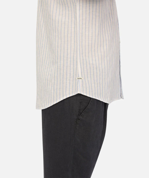 The Berlado Linen Shirt - Stripe - White & Light Blue