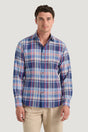 M.J. Bale - Valsesia Linen Blend Shirt - Check - Natural Denim Washed Red