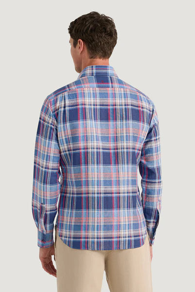 M.J. Bale - Valsesia Linen Blend Shirt - Check - Natural Denim Washed Red