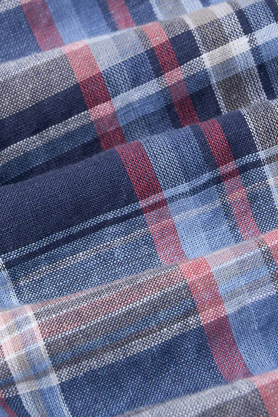 M.J. Bale - Valsesia Linen Blend Shirt - Check - Natural Denim Washed Red