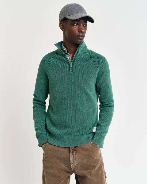 GANT - Washed Rib Half-Zip Jumper - Deep Forest Green