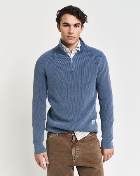 GANT - Washed Rib Half-Zip Jumper - Vintage Blue