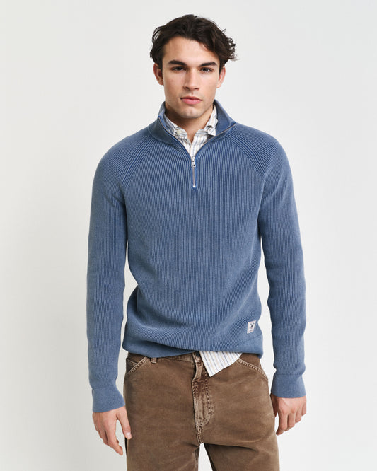 GANT - Washed Rib Half-Zip Jumper - Vintage Blue