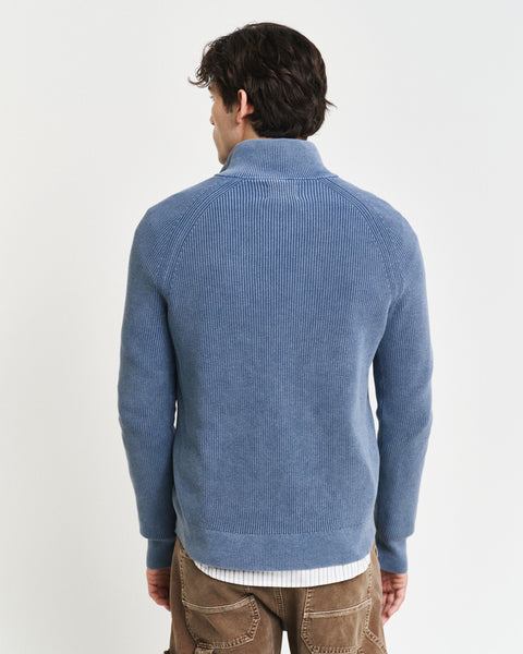 GANT - Washed Rib Half-Zip Jumper - Vintage Blue