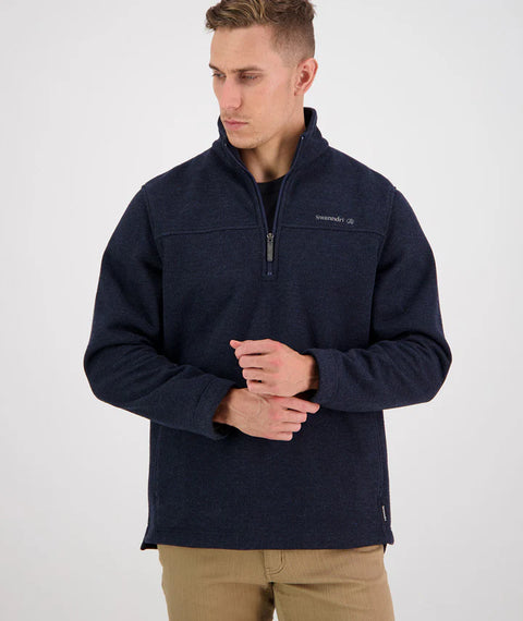 Swanndri - Weke Windproof Quarter Zip Jumper with Pockets - Navy