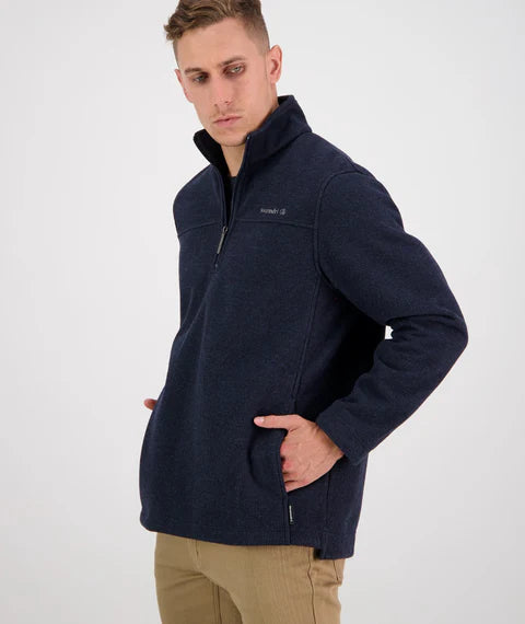 Swanndri - Weke Windproof Quarter Zip Jumper with Pockets - Navy
