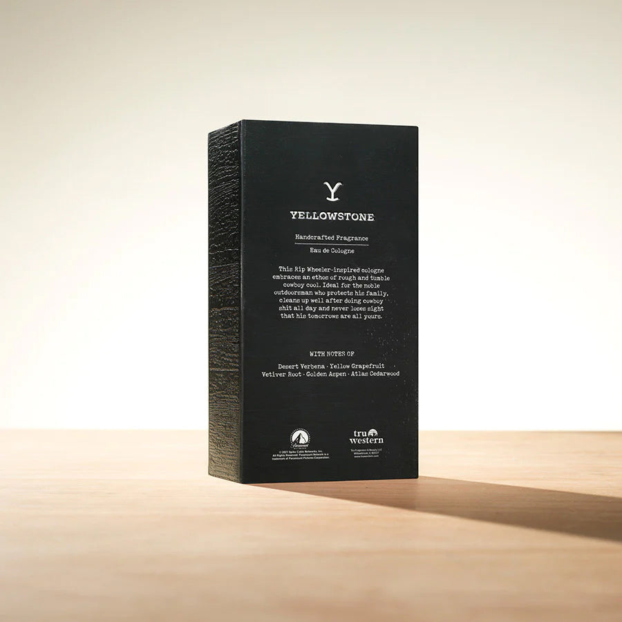 Ariat - Yellowstone - Eau de Cologne packaging highlighting Desert Verbena, Yellow Grapefruit, and Vetiver Root notes.