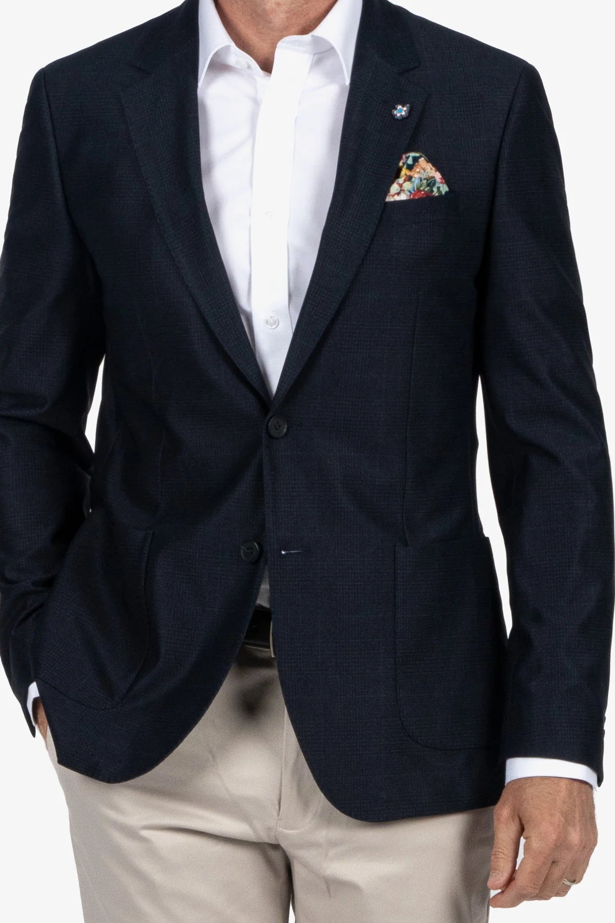 Cambridge - Zeller Check Print Jacket - Stretch - Dark Navy
