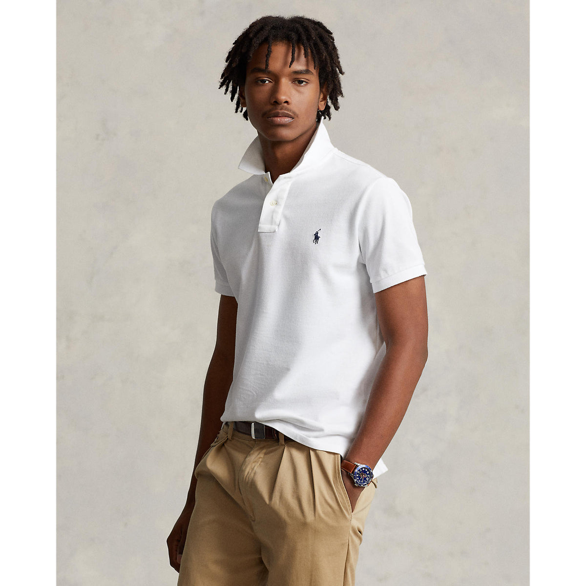 Polo Ralph Lauren Custom Slim Fit Mesh Polo - White with Navy Pony