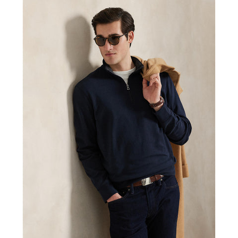 Polo Ralph Lauren - Luxury Jersey Quarter Zip Sweatshirt - Aviator Navy