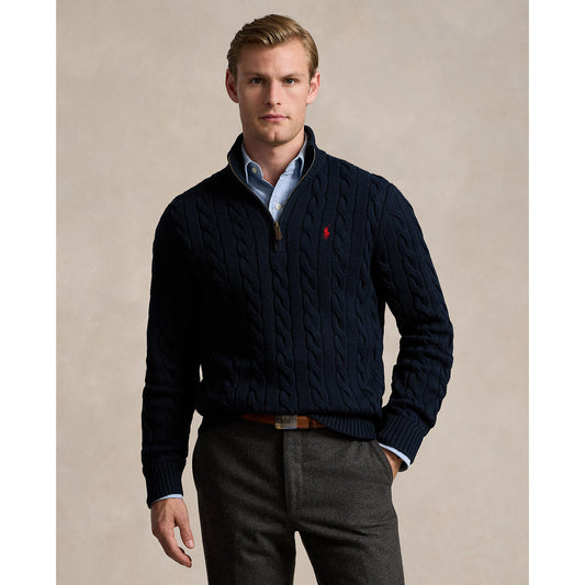 Polo Ralph Lauren - Cable Knit Cotton Zip-Collar Pullover - Hunter Navy