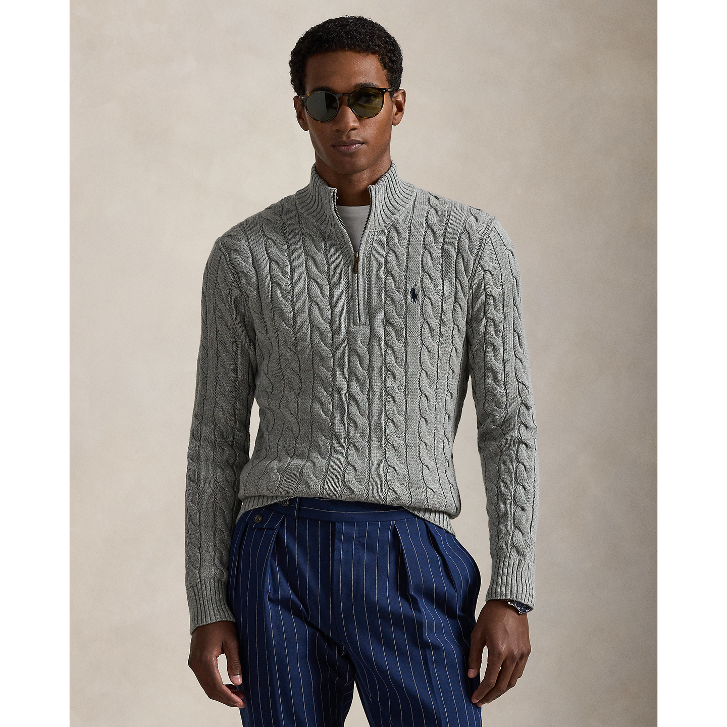Polo Ralph Lauren - Cable Knit Quarter Zip Sweater - Fawn Grey Heather