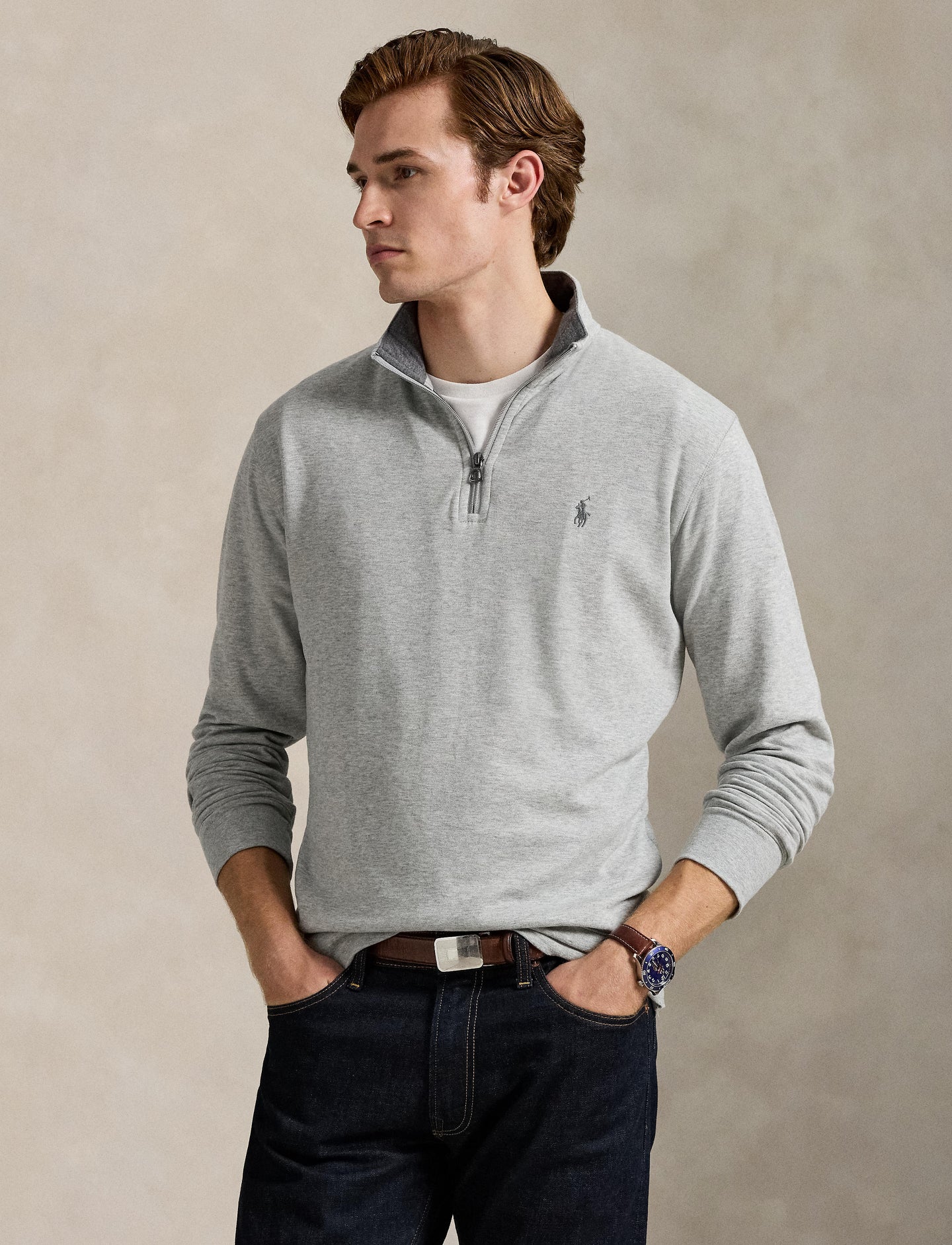Polo Ralph Lauren - Luxury Jersey Quarter Zip Sweatshirt - Andover Heather