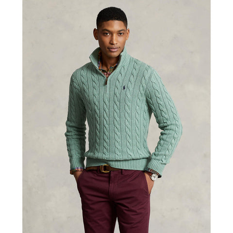 Polo Ralph Lauren - Cable Knit Quarter Zip Cotton Sweater - Seafoam