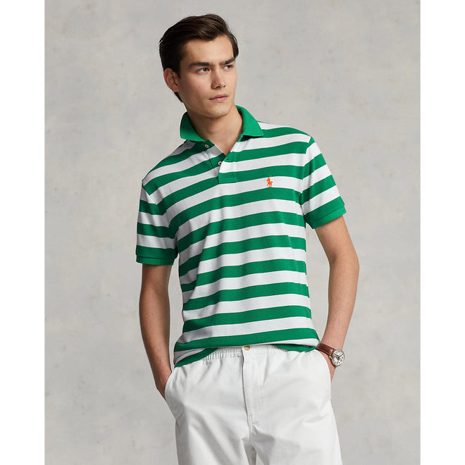 Polo-Ralph-Lauren-Custom-Slim-Fit-Striped-Mesh-Polo-Shirt - Lifeboat Green/White