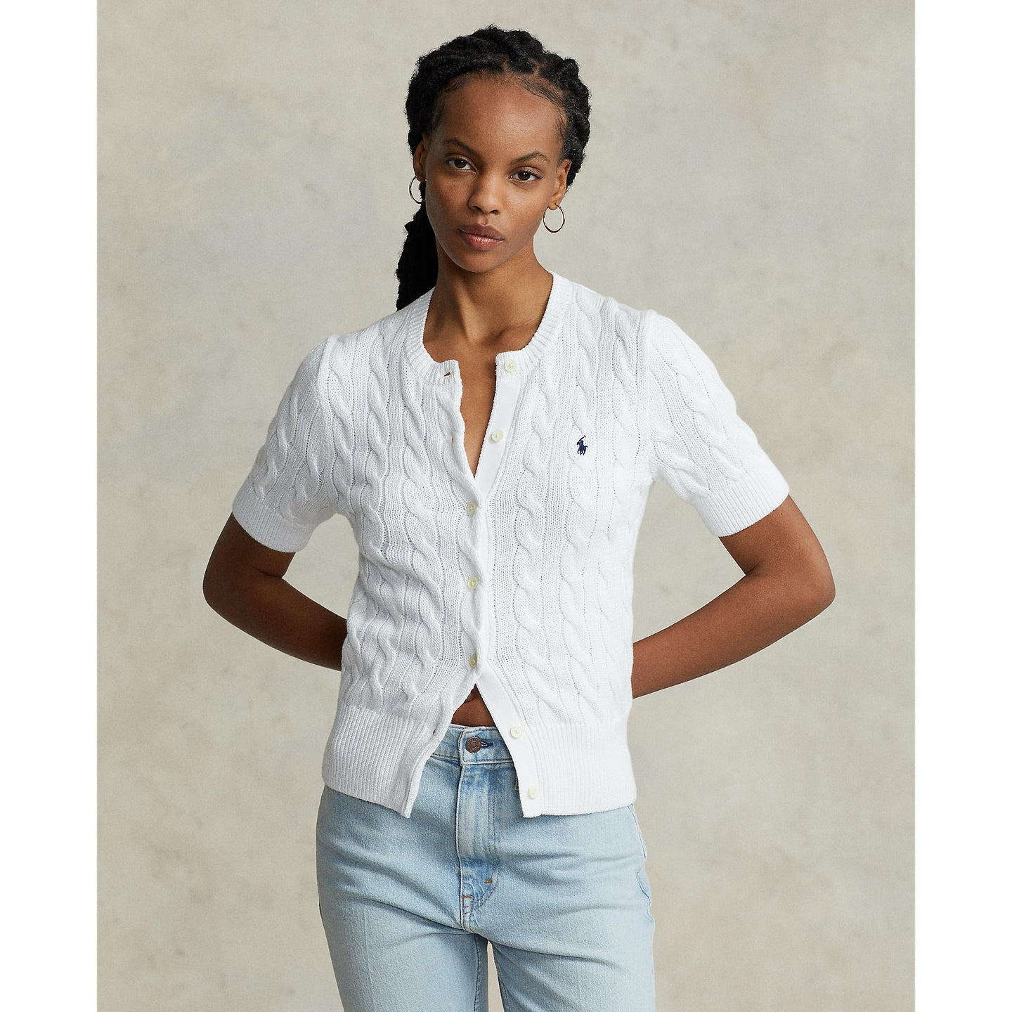 Polo Ralph Lauren - Cable-Knit Short Sleeve Cardigan - White