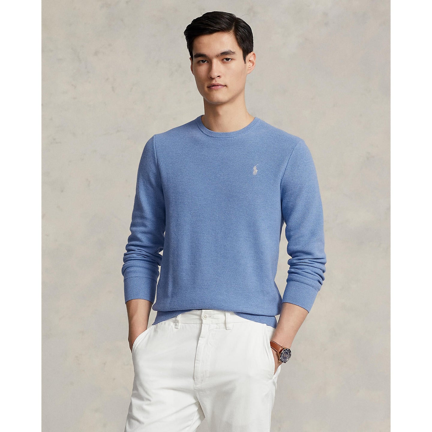 Polo Ralph Lauren - Mesh Knit Cotton Crewneck Sweater - Light Blue