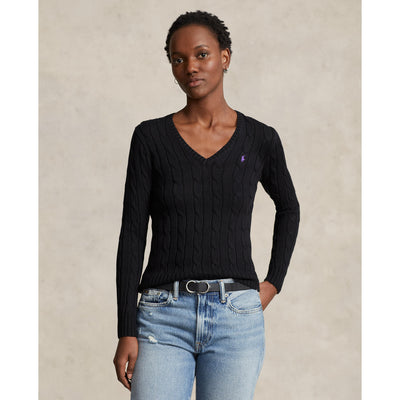 Polo Ralph Lauren - Cable-Knit Cotton V Neck Jumper - Black
