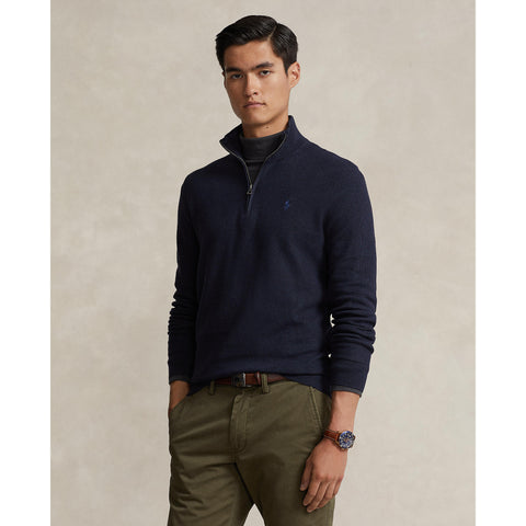 Polo Ralph Lauren - Mesh-Knit Cotton Quarter-Zip Sweater - Navy Heather