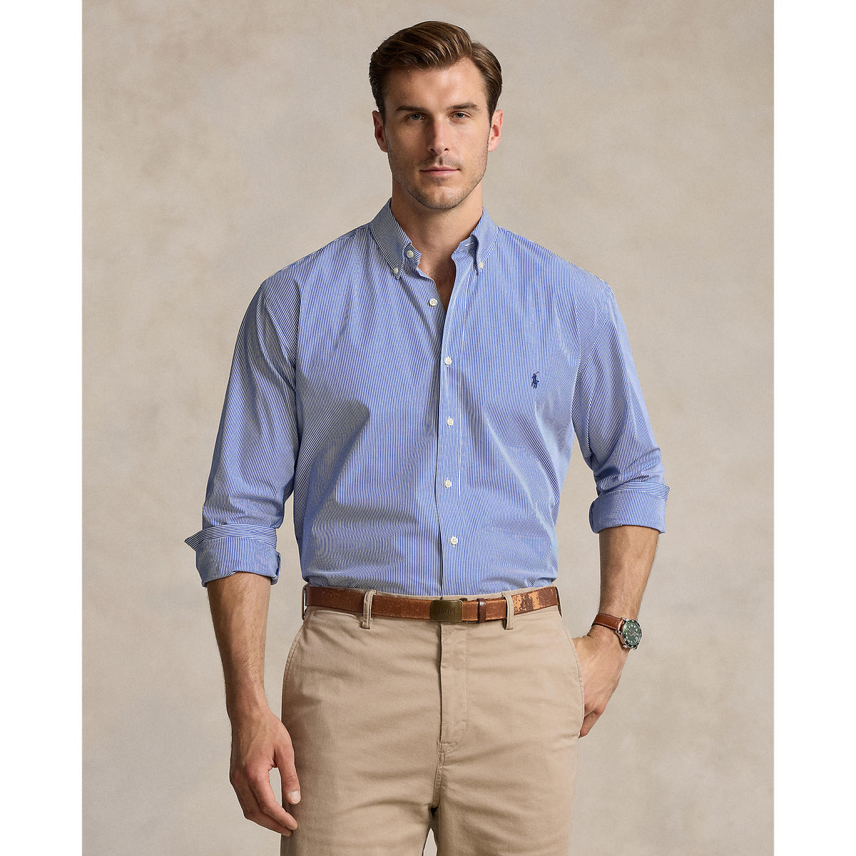 Polo Ralph Lauren - Poplin Stretch Shirt - Stripe - Big & Tall Sizes - Blue & White