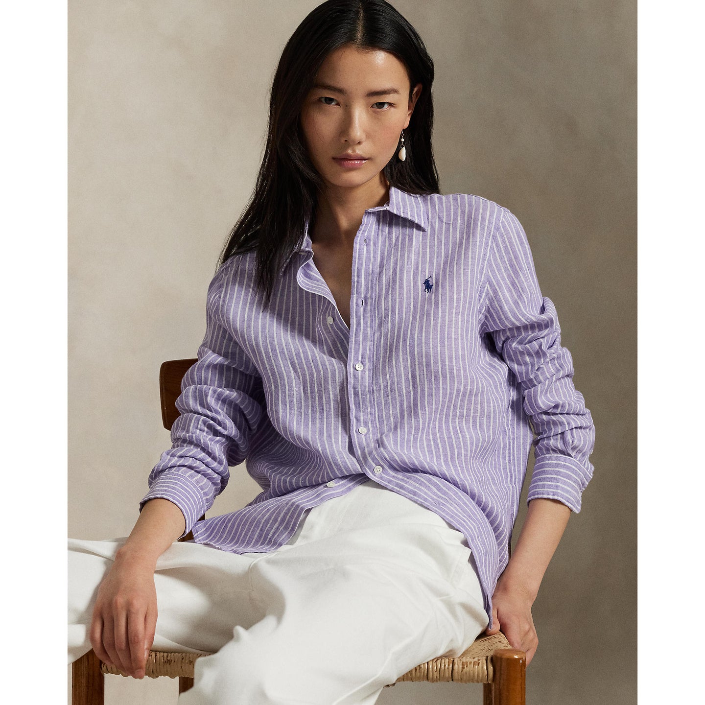 Polo Ralph Lauren Classic Fit Linen Shirt in purple and white stripe