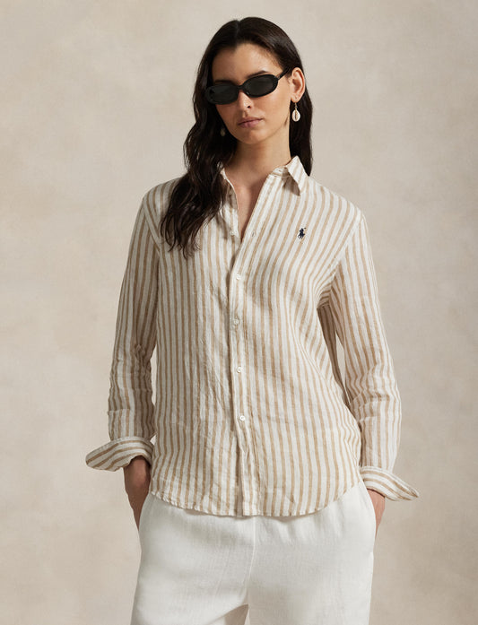 Polo Ralph Lauren - Classic Linen Shirt - Striped - Tan & White