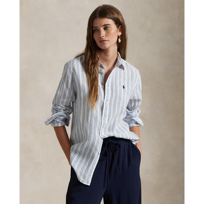 Polo Ralph Lauren - Classic Fit Linen Shirt - Stripe - White & Pond Blue