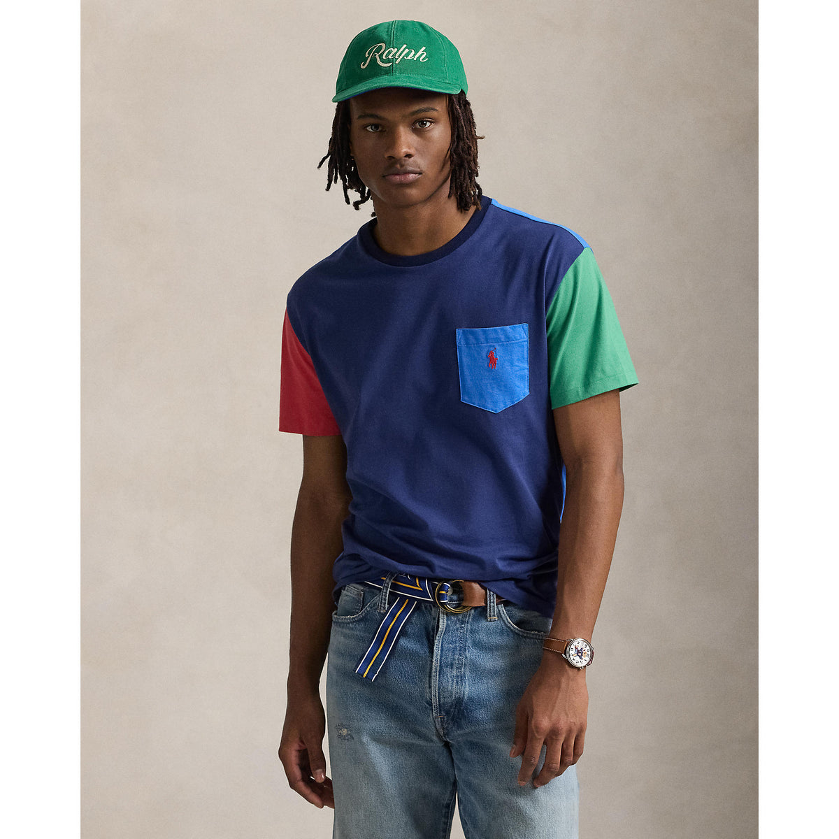 Polo Ralph Lauren - Classic Fit Colour Block Jersey T-Shirt - Light Navy Multi