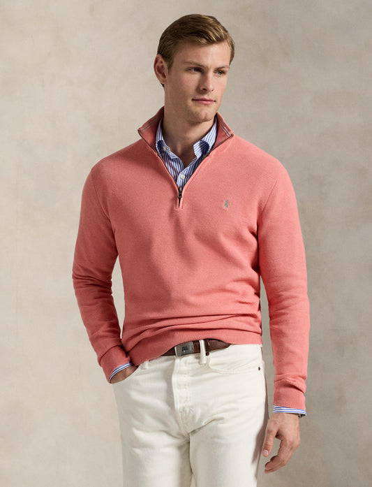 Polo Ralph Lauren - Mesh-Knit Cotton Quarter-Zip Pullover - Desert Rose