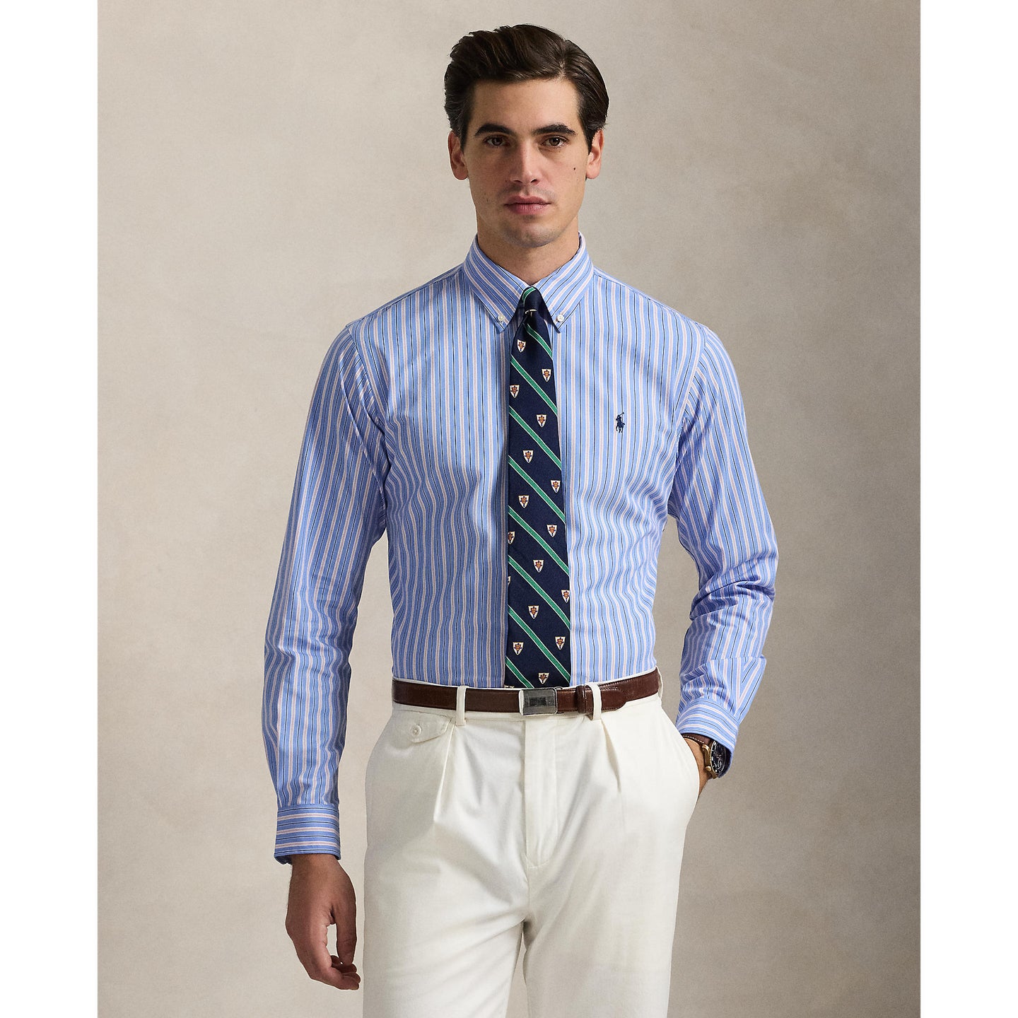 Polo Ralph Lauren - Stretch Poplin Business Shirt - Stripe - Blue, Pink Multi