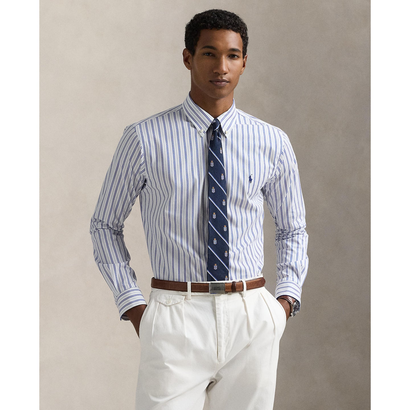 Polo Ralph Lauren - Poplin Stretch Business Shirt - Stripe - White/Pink/Blue