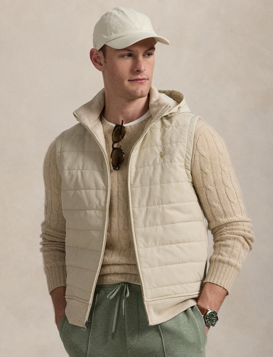 Polo Ralph Lauren - Quilted Front Hybrid Full-Zip Vest - Dune Tan