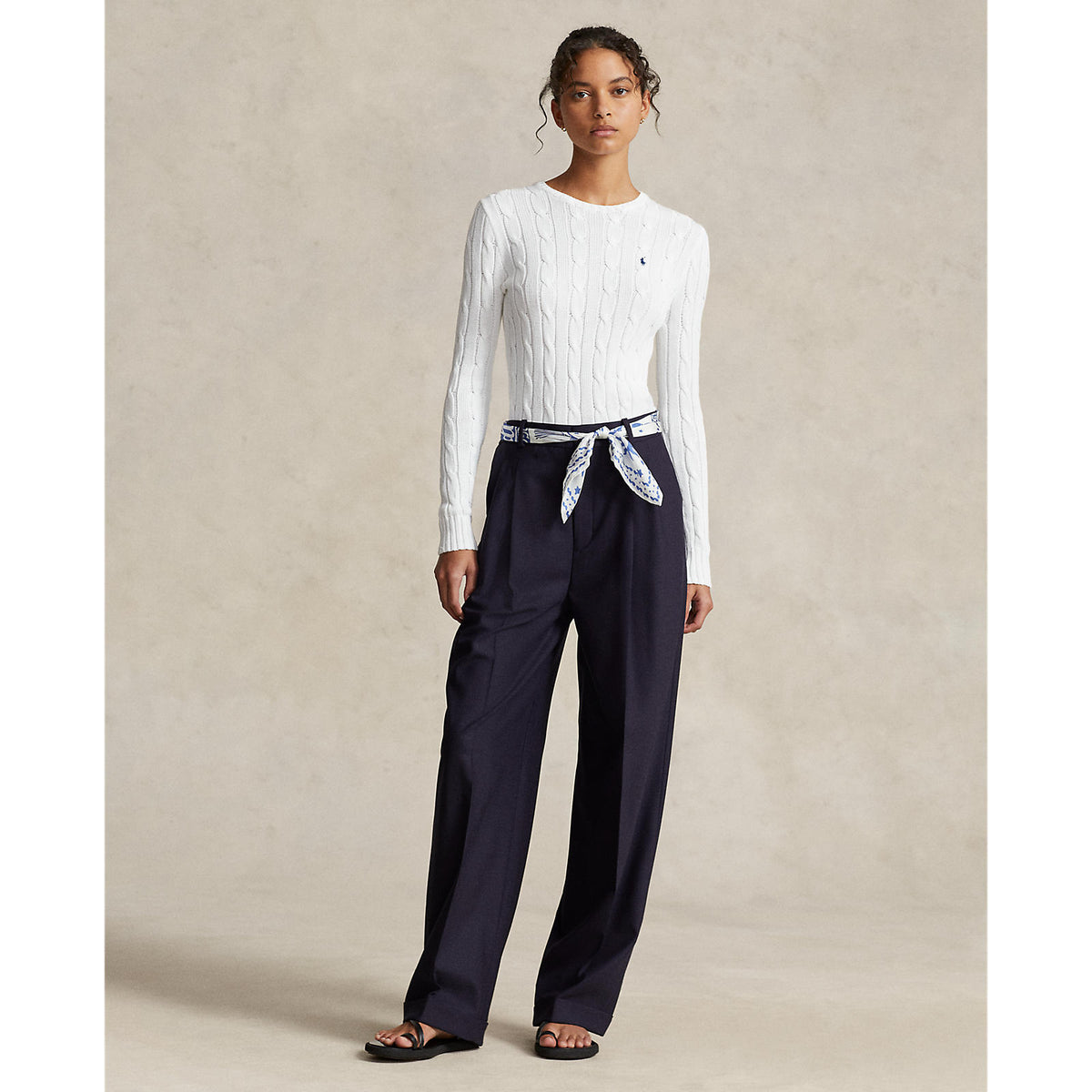 Polo Ralph Lauren Cable-Knit Cotton Crewneck Sweater White
