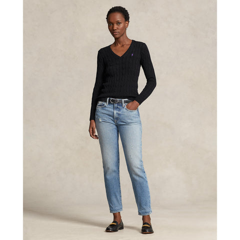 Polo Ralph Lauren - Cable-Knit Cotton V Neck Jumper - Black