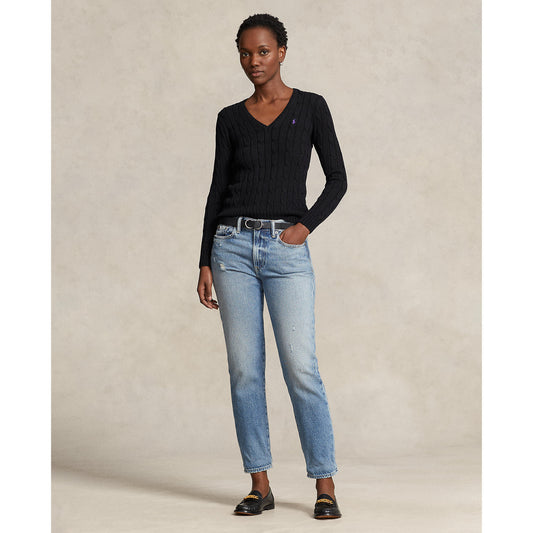 Polo Ralph Lauren - Cable-Knit Cotton V Neck Jumper - Black