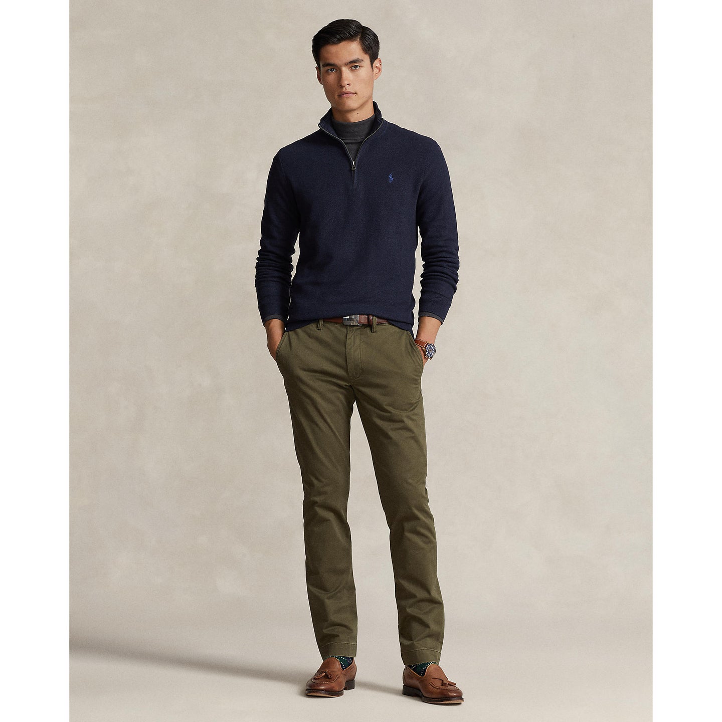 Polo Ralph Lauren - Mesh-Knit Cotton Quarter-Zip Sweater - Navy Heather