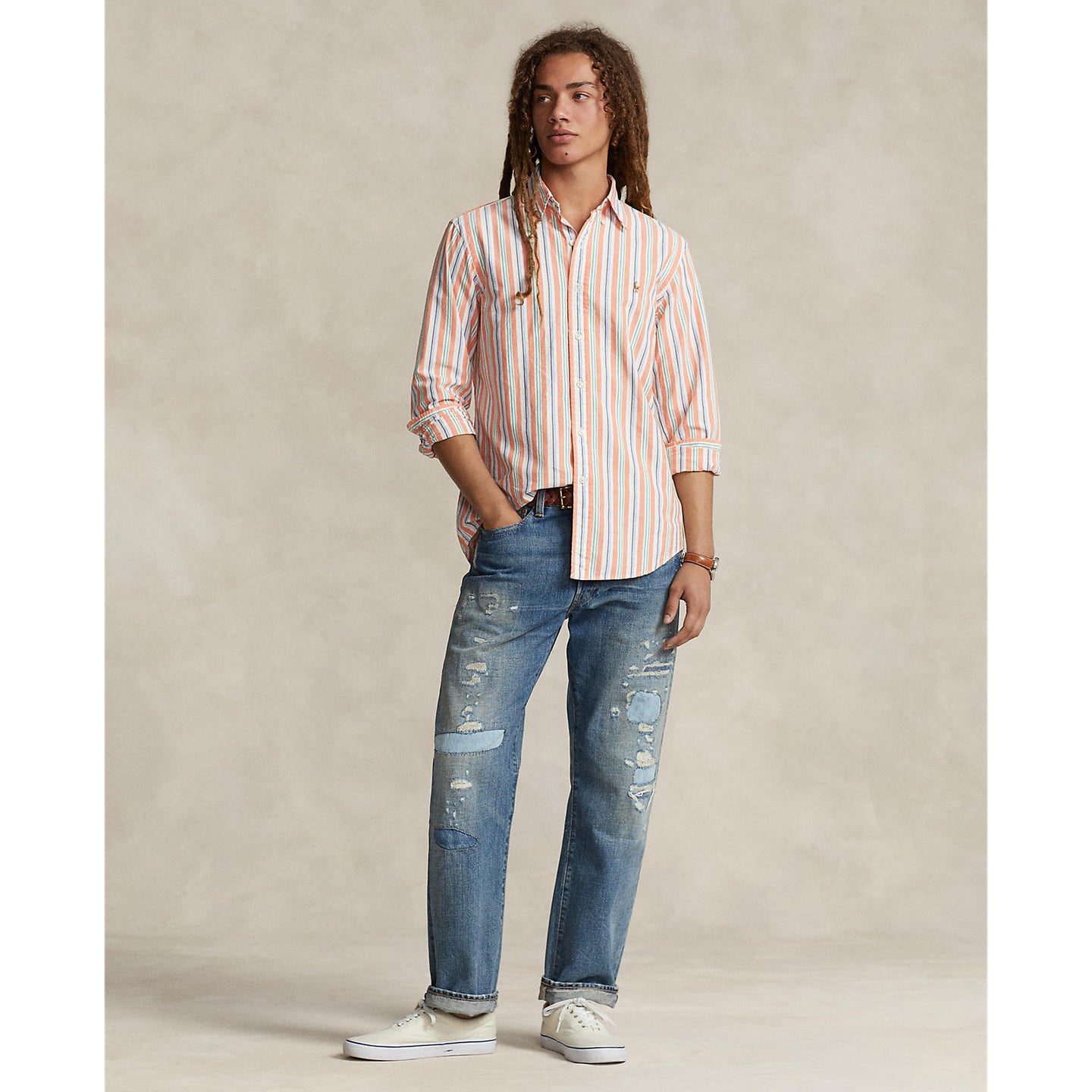 Polo Ralph Lauren - Oxford Shirt - Stripet - Orange, White, Multi