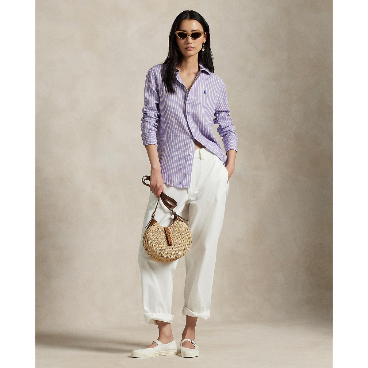 Polo Ralph Lauren - Classic Fit Linen Shirt - Stripe - Purple & White