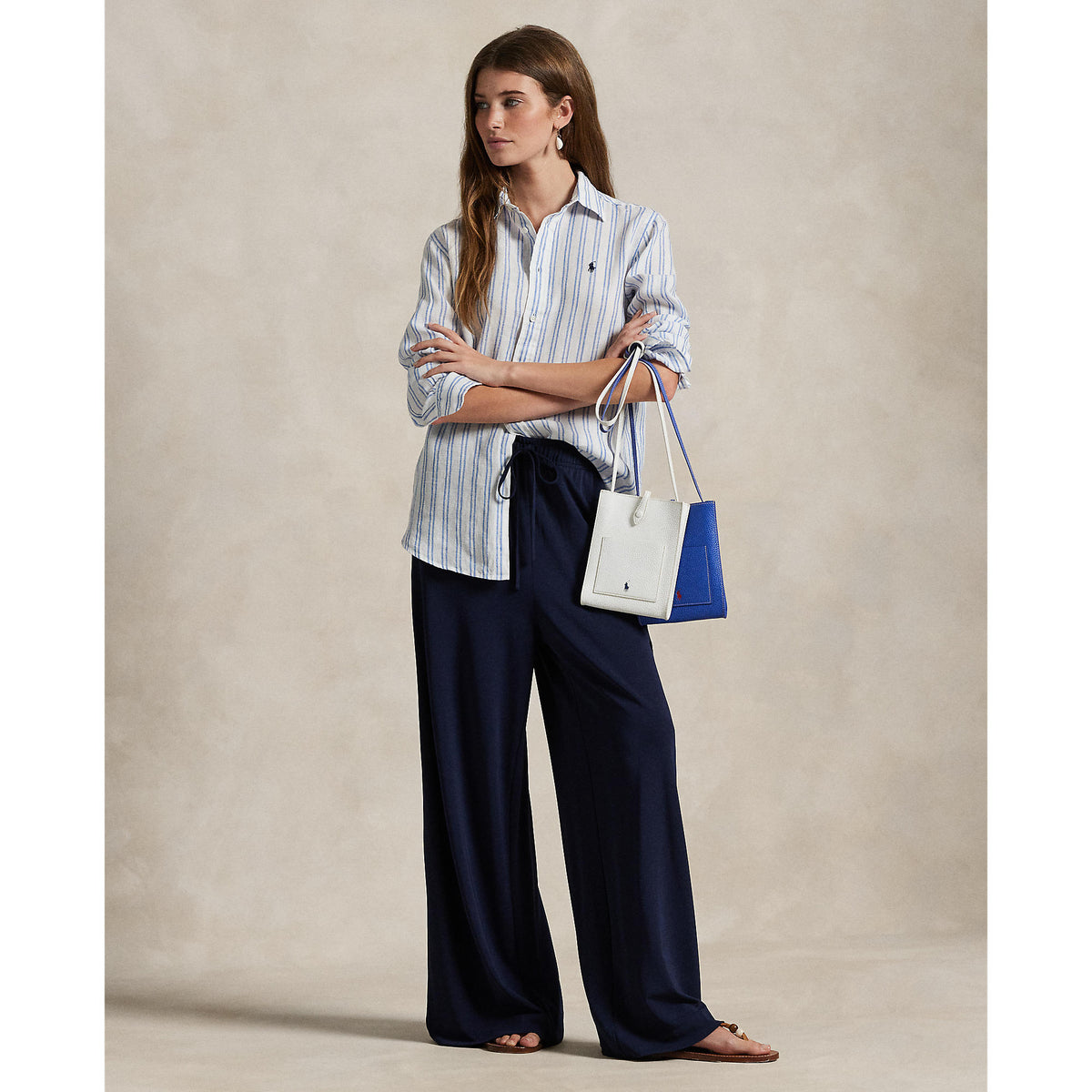 Polo Ralph Lauren - Classic Fit Linen Shirt - Stripe - White & Pond Blue