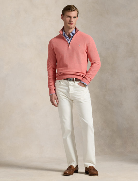 Polo Ralph Lauren - Mesh-Knit Cotton Quarter-Zip Pullover - Desert Rose