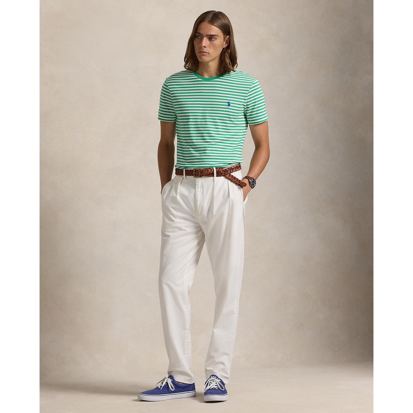 Polo Ralph Lauren - Custom Fit Jersey Crewneck T-Shirt - Stripe - Emerald & White