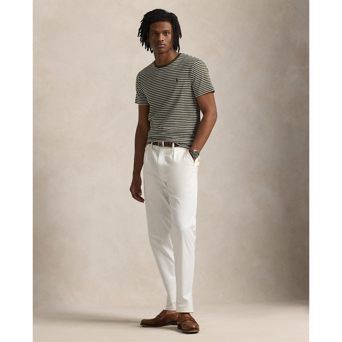 Polo Ralph Lauren - Custom Slim Striped  Soft Cotton T-Shirt - Armadillo white