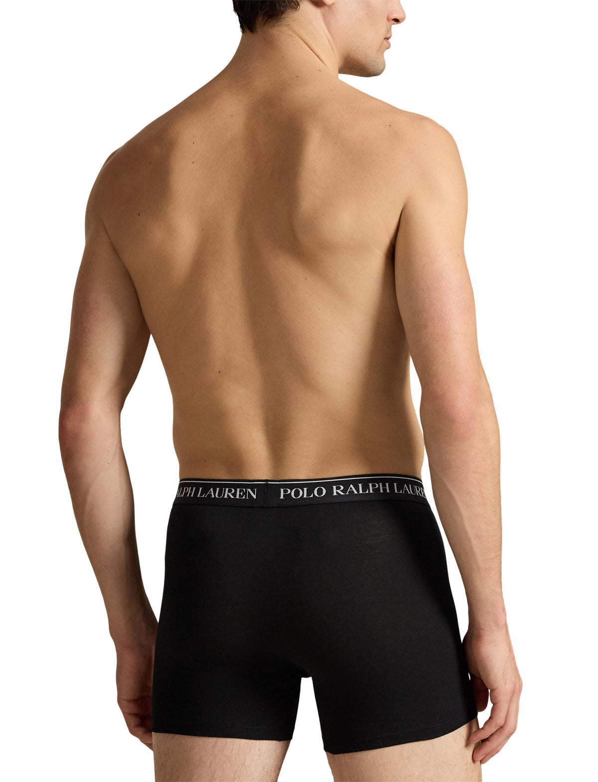 Polo Ralph Lauren - Classic Cotton Stretch Boxer Trunks - 3 Pack - Black, shown from the back on a model.
