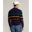 Striped Mesh Knit Cotton Sweater - Navy